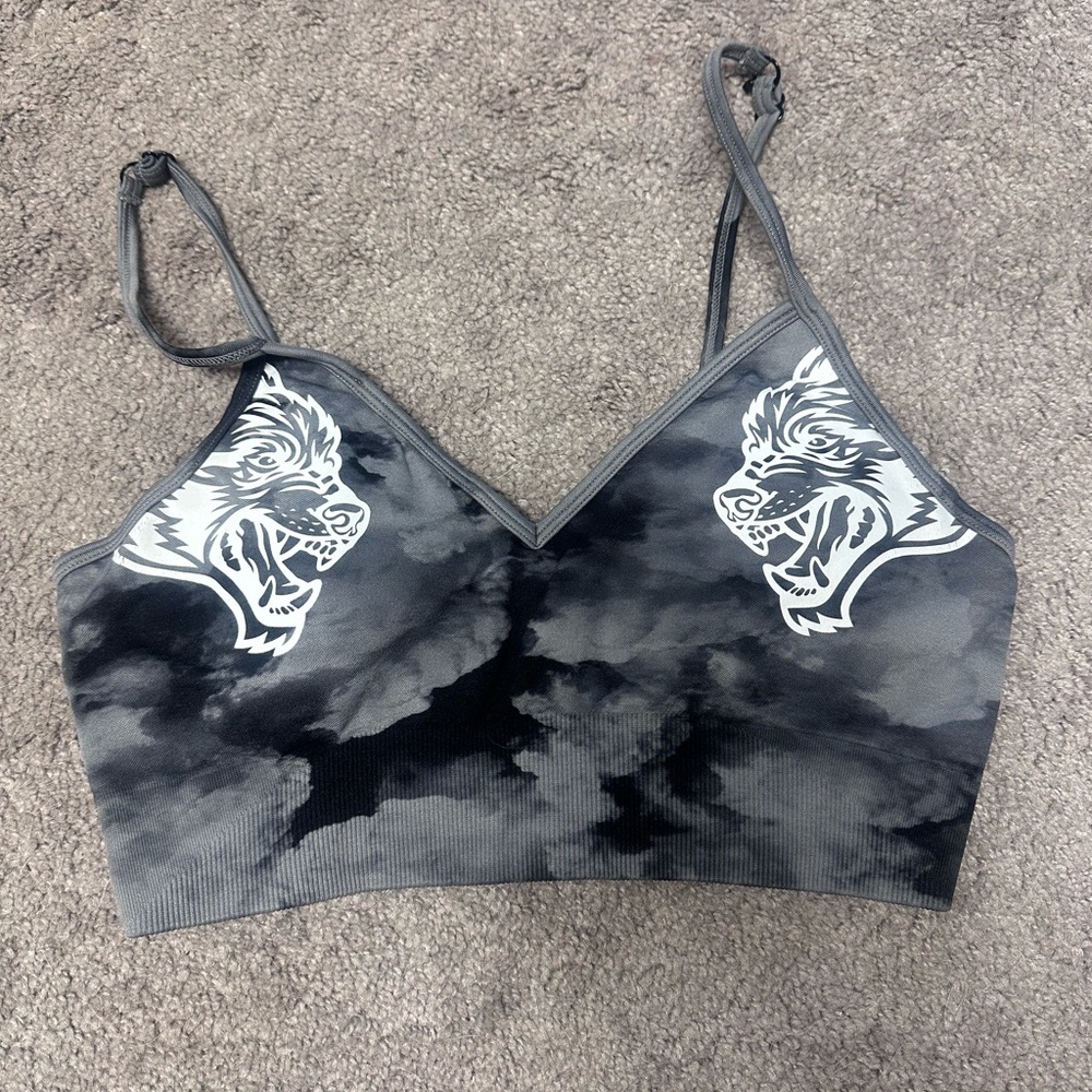 Blue/Gray Darc Sport Dual Wolf Head Sports Bra